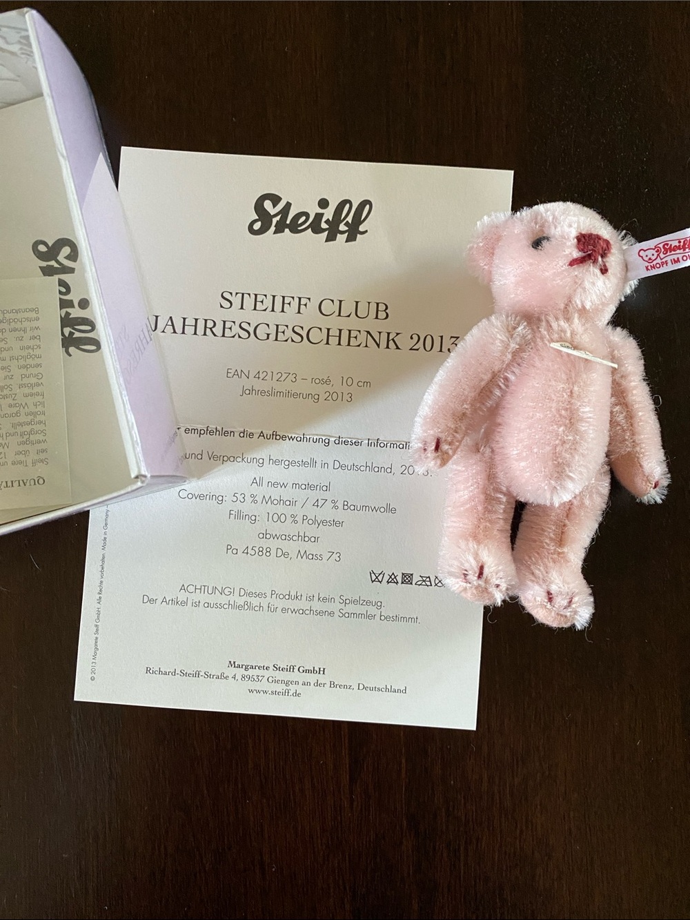 Steiff Pink Mohair Miniature Teddy Bear